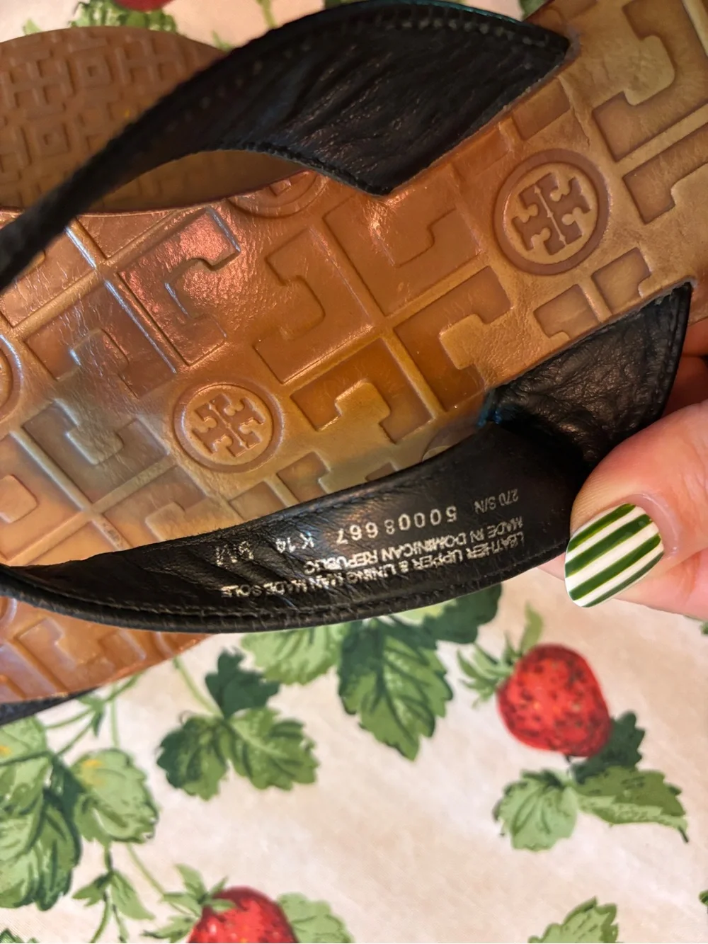 Tory Burch Black Leather Thong Sandals with Gold Logo